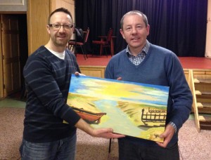 Chris presenting Richard with an original painting The Boat
